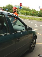 Two dudes fuck a naughty granny outdoors and she takes all the cock she can get