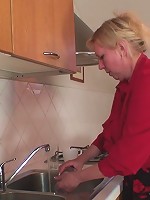 Granny threesome shows her in stockings getting stuffed with two hot cocks at once