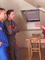 Granny threesome shows her in stockings getting stuffed with two hot cocks at once