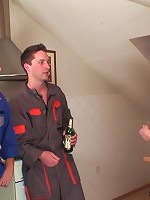 The young men show up to repair something for her and get to fuck the hot granny hard