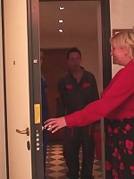 The guys show up to repair her washing machine and gives her granny pussy a pounding