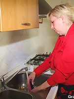 Mature threesome where the young repairmen fix her washing machine and plug her body