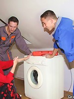 Whipped cream on her tits and two cocks fucking her slutty body makes granny happy