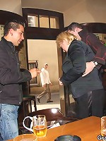 Two guys and their granny lover have a threesome and she enjoys all the hard cock