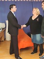 Mature in black pantyhose and leather boots enjoys both of these cocks penetrating her