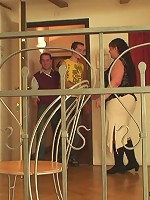 Mature on her hands and knees has cock in her ass and in her mouth at the same time