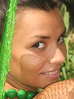 Sexy teen is naked under fishnet