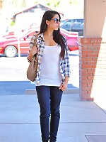 Lilly flashes tits and ass outside