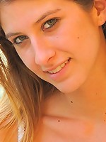 Karina gets naked by the pool takes a dip and dries off