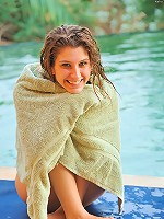 Karina gets naked by the pool takes a dip and dries off