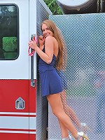Kiera gets naked on a fire truck