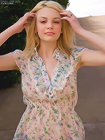 Lovely blonde Bree Daniels on the park teasing and posing in her lustry floral dress and shorts