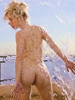 Glamorous model Kara in her skimpy blue nightie teasing at the shoot