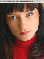 Skinny brunette with small perky tits and red panties