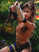 Savage brunette amazon babe with body paintings