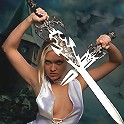 Stunning amazon with swords and without panties