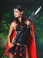 Brunette Salma the sexy gladiator rubs herself