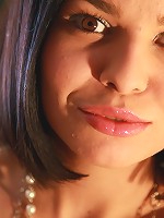 Skinny and naked brunette is making funny faces