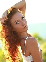 Petite curly redhead teen Kesy stripping outdoors