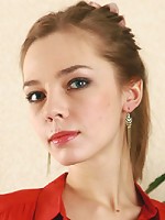 Blonde slut Tracy looks ravishing in a red top and panties