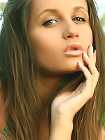 Sunkissed model with athletic physique and evocative poses.