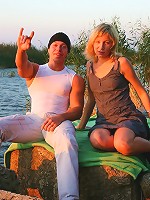 Innocent blonde teen satisfy two guys outdoors