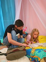 Hot blonde teen studys her boyfriends hard cock