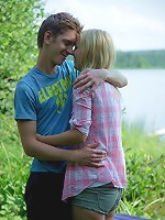 Smiling teen gives head and gets her pussy fucked on the lakeside