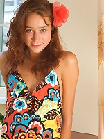 Tiny titted young lady showing pink