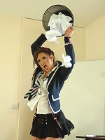 Blonde busty Keira in sheer black stockings