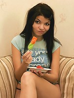 Gorgeous 18yo brunette playing with icecream!