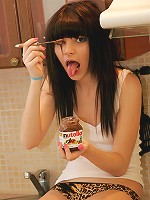 Kaira smears melting chocolate all over her petite naked body