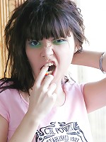 Kaira takes off her blue cotton panties & plays with them