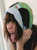 Kaira takes off her blue cotton panties & plays with them