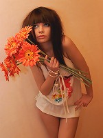 Petite brunette teen Kaira plays in her cute skimpy dress