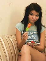 Gorgeous 18yo brunette playing with icecream!