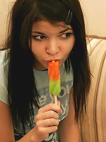 Gorgeous 18yo brunette playing with icecream!