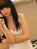 Kaira smears melting chocolate all over her petite naked body