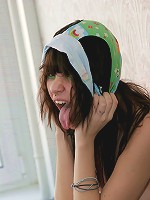 Kaira takes off her blue cotton panties & plays with them