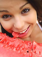 Barely legal teen Kiki touching herself in the garden