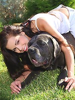 18yo cutie Kiki plays with cane corso outdoors