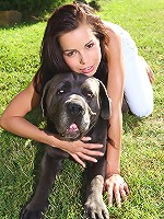 18yo cutie Kiki plays with cane corso outdoors
