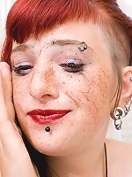 Cry-babe Marixa puts very brith fetish make-up on her face & strips