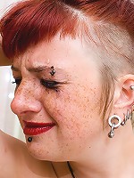 Cry-babe Marixa puts very brith fetish make-up on her face & strips