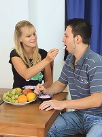 The newest addition to the menu is cum glazed teen tits. After an intense sucking and fucking session, this horny teen soon has her huge, all natural boobs covered with a messy load of cum.