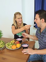 The newest addition to the menu is cum glazed teen tits. After an intense sucking and fucking session, this horny teen soon has her huge, all natural boobs covered with a messy load of cum.