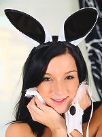 This raven haired teen has always wanted to be a porn star and she has the libido for it! Just watch as she slips out of those bunny ears and then bending down to spread her legs she slides her fingers between her pussy lips!