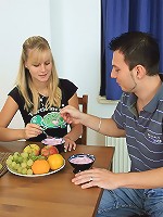 The newest addition to the menu is cum glazed teen tits. After an intense sucking and fucking session, this horny teen soon has her huge, all natural boobs covered with a messy load of cum.